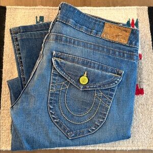 Vintage Y2K Women’s True Religion Big-T Flap Pocket Yellow Button Low Rise Jeans